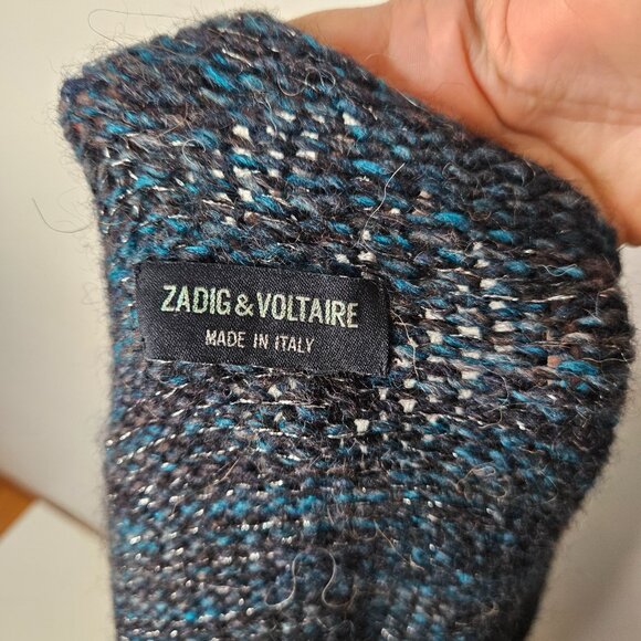 Zadig & Voltaire Cascade  Open Front Chunky Knit Cardigan Sz S Blue Grey Melange - Picture 11 of 11